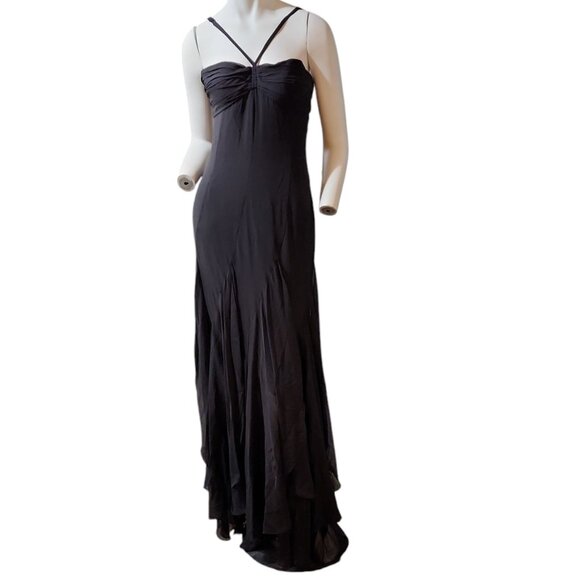 BCBGMaxAzria Dresses & Skirts - Max Azria Size 10 Silk Chiffon Bias Ruffle Design Halter Neck Long Dress